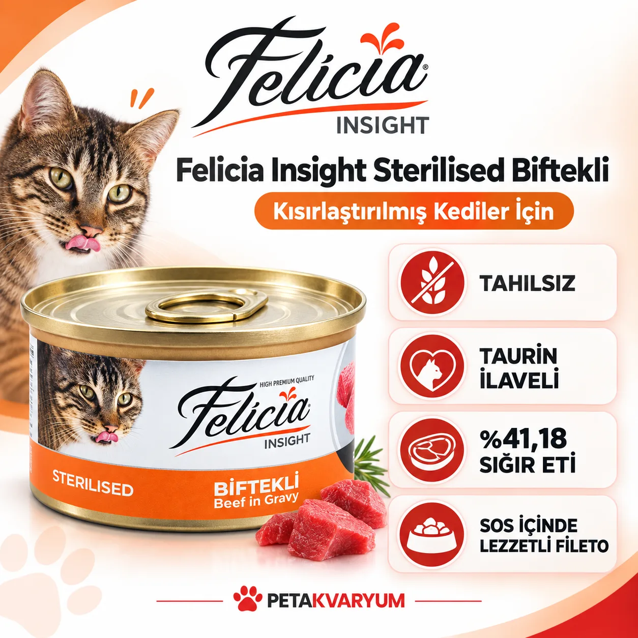 Felicia Insight Sterilised Biftekli Kısırlaştırılmış Kedi Konservesi