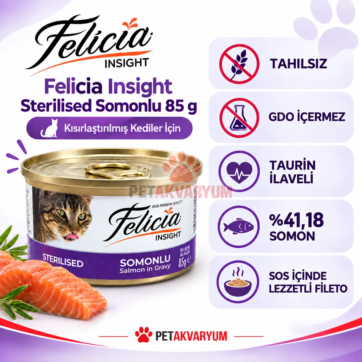 Felicia Insight Sterilised Somonlu Kısırlaştırılmış Kedi Konservesi 85 g