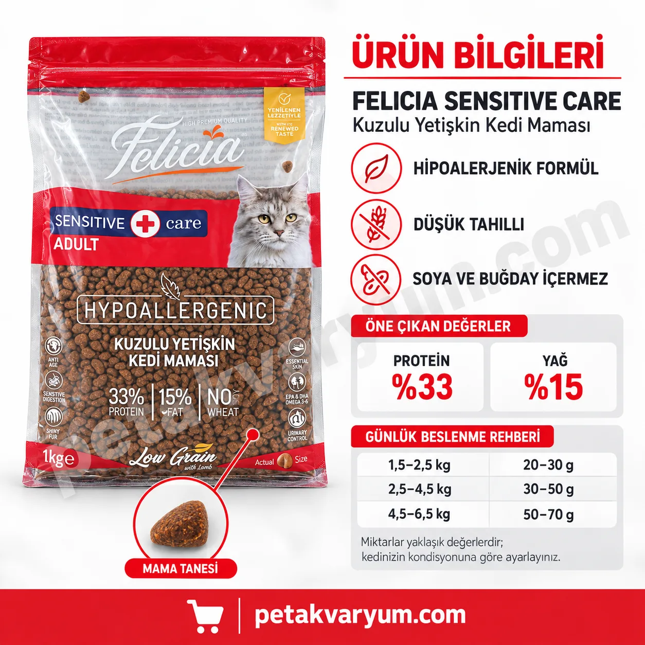 Felicia Sensitive Care Kuzulu Yetişkin Kedi Maması 1 kg