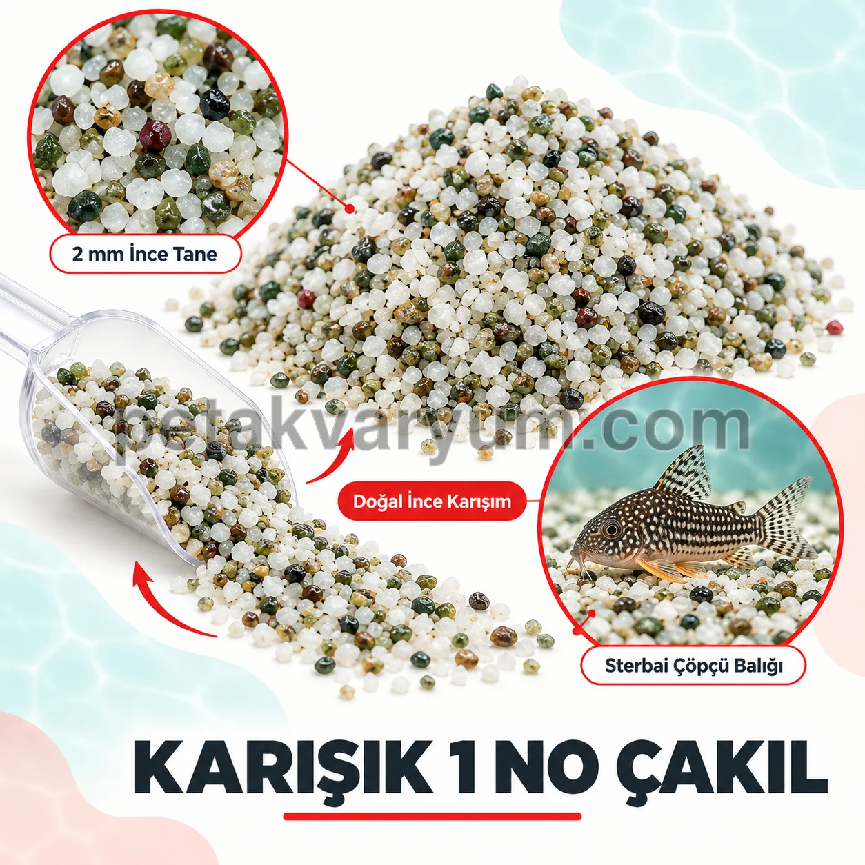 Karışık Çakıl Yuvarlak Taneli Akvaryum Zemin Kumu