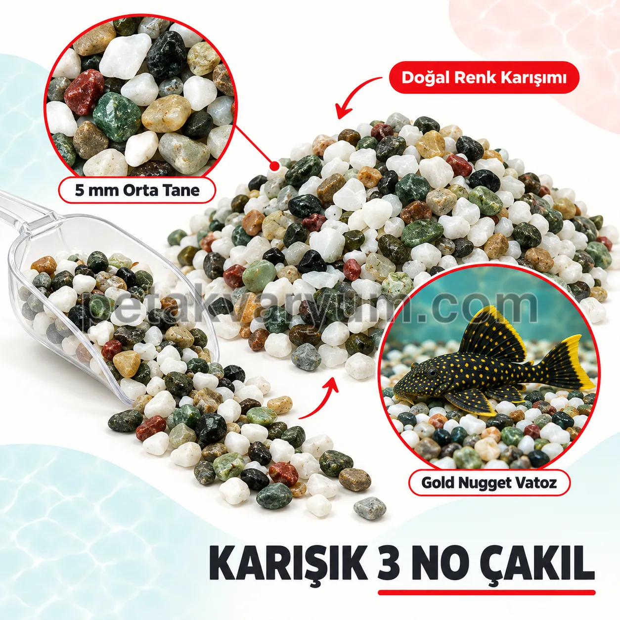 Karışık Renkli Doğal Çakıl Akvaryum Zemin Kumu