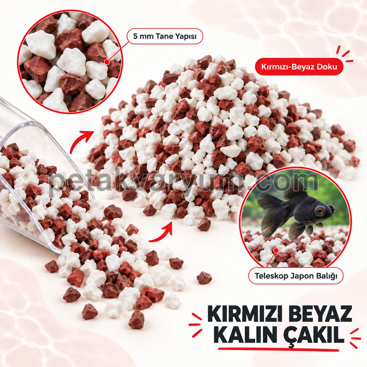 Kırmızı Beyaz Kalın Çakıl Akvaryum Zemin Kumu