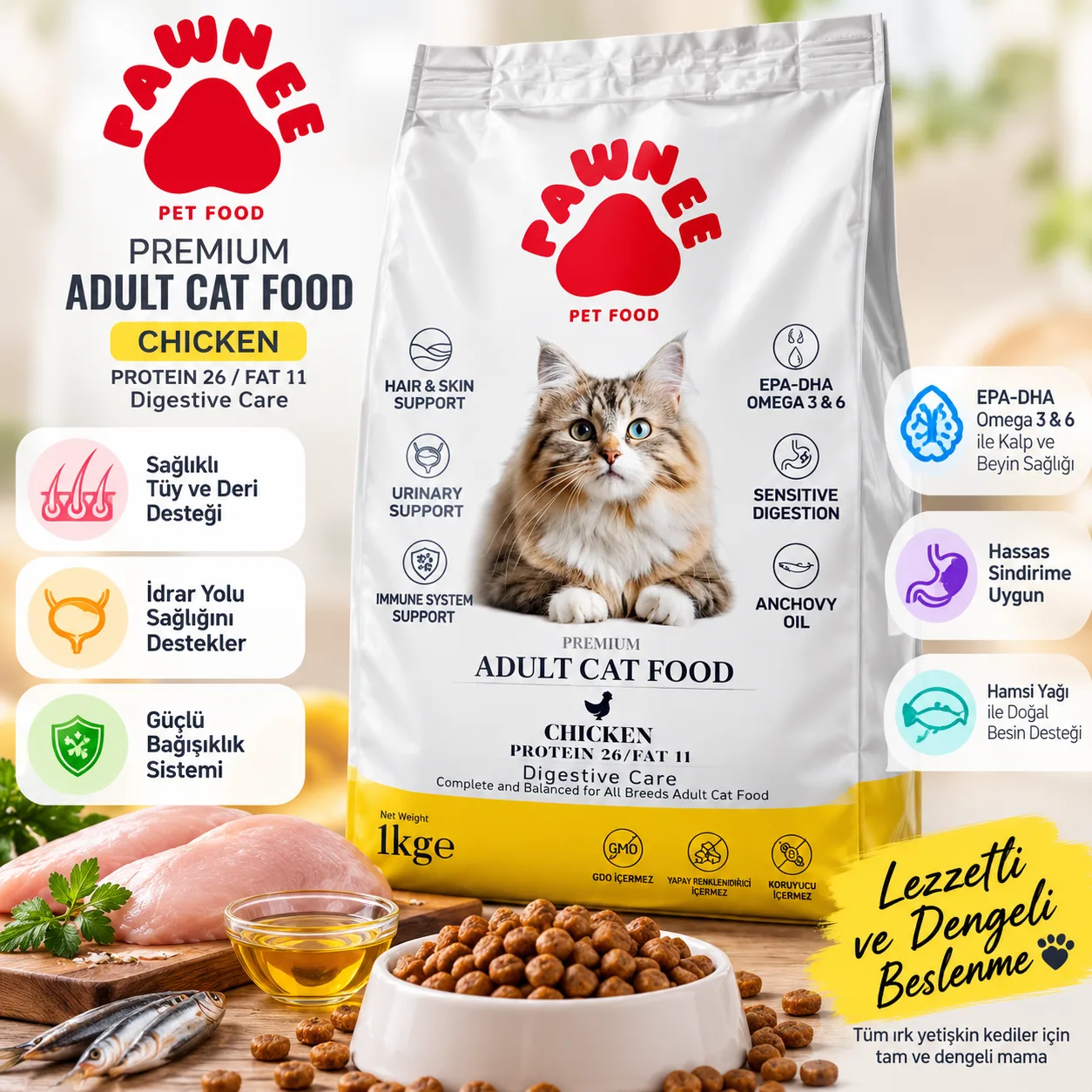 Pawnee Premium Tavuklu Yetişkin Kedi Maması