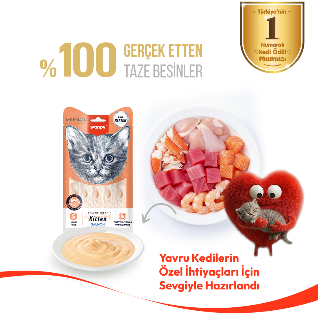 Wanpy Somonlu Yavru Kedi Krema Ödülü 5'li