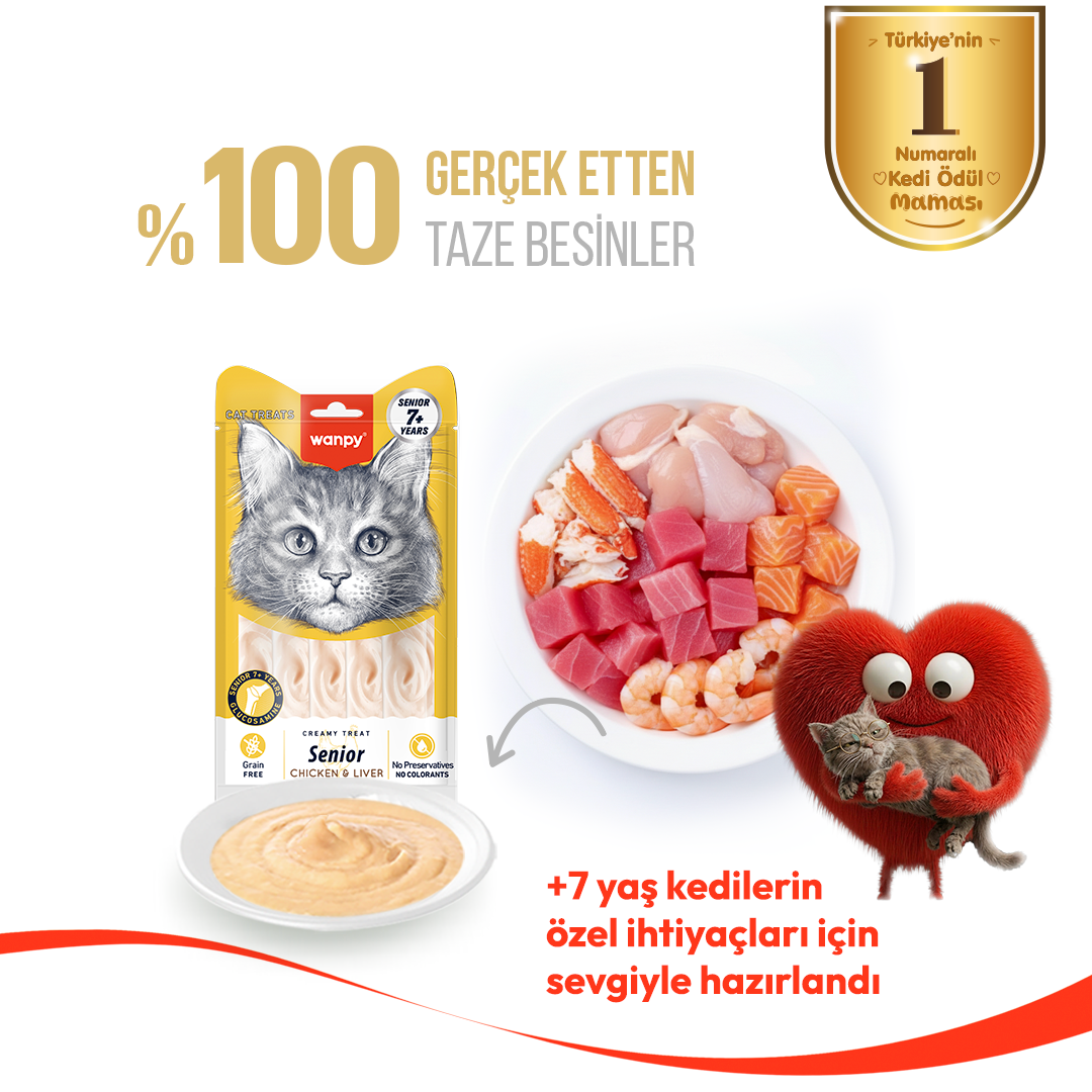 Wanpy Tavuklu & Ciğerli 7+ Yaş Kedi Krema Ödülü 5'li