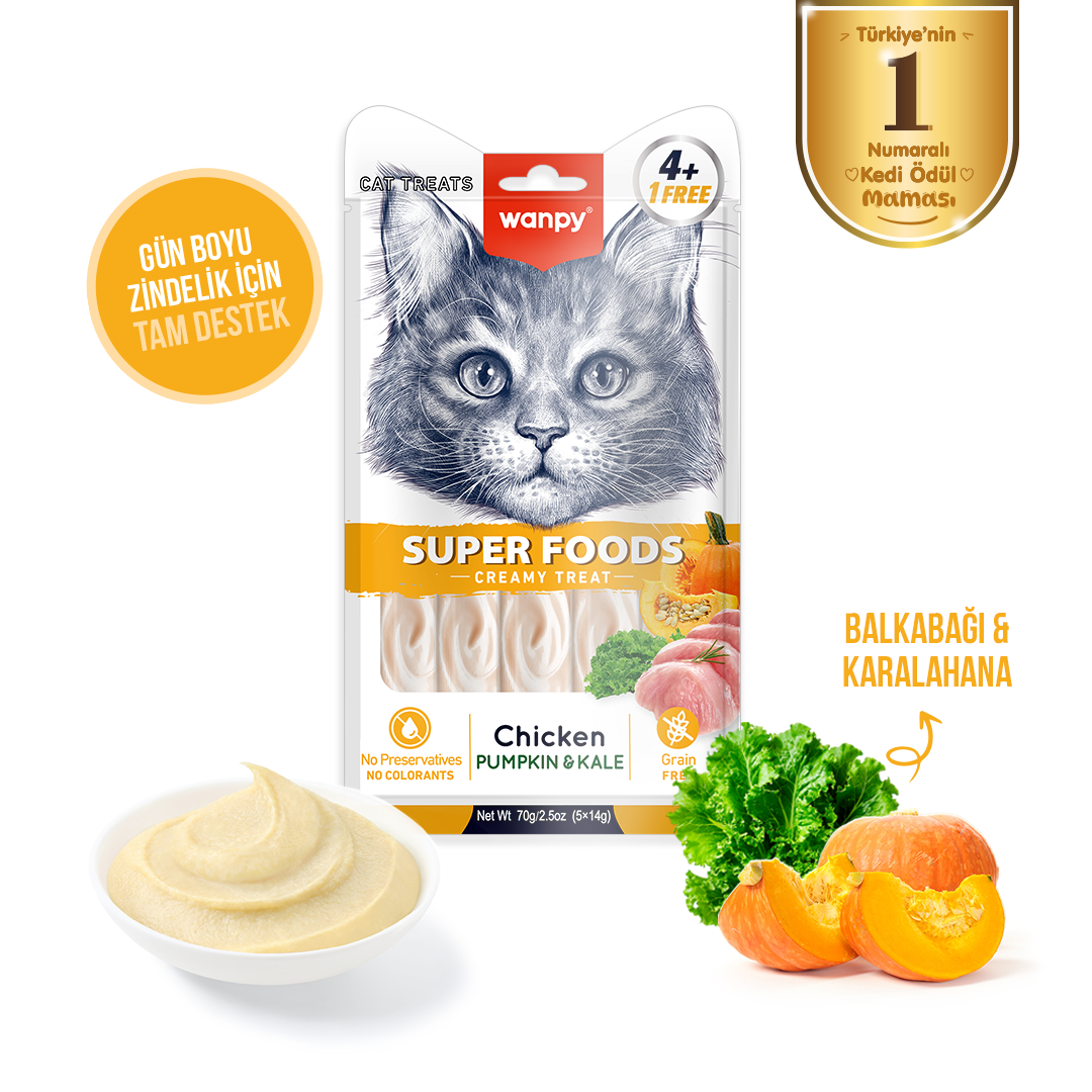 Wanpy Superfood Balkabağı & Kara Lahanalı Krema Kedi Ödülü 5'li
