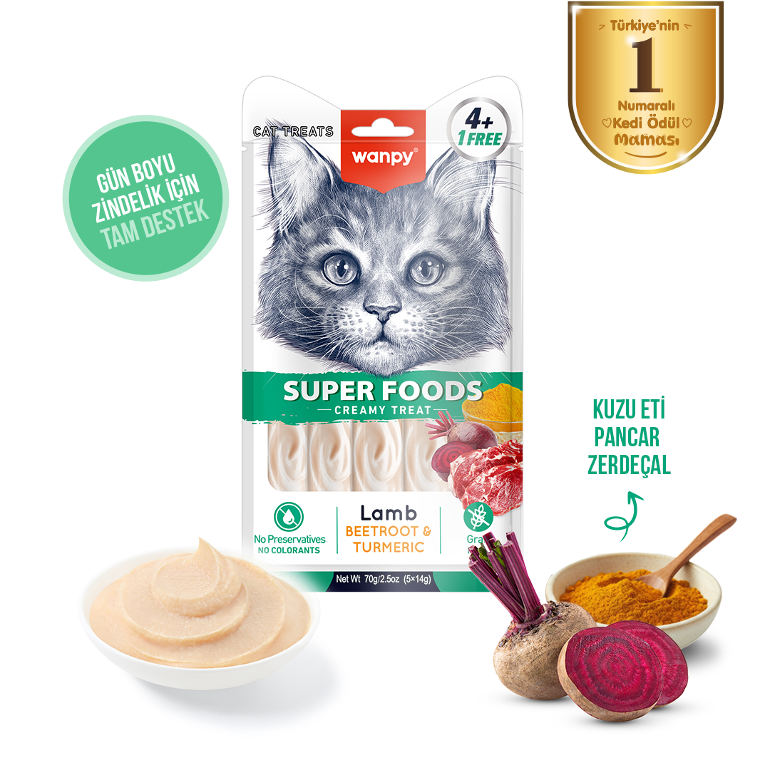 Wanpy Superfood Kuzulu, Pancar & Zerdeçallı Krema Kedi Ödülü 5'li