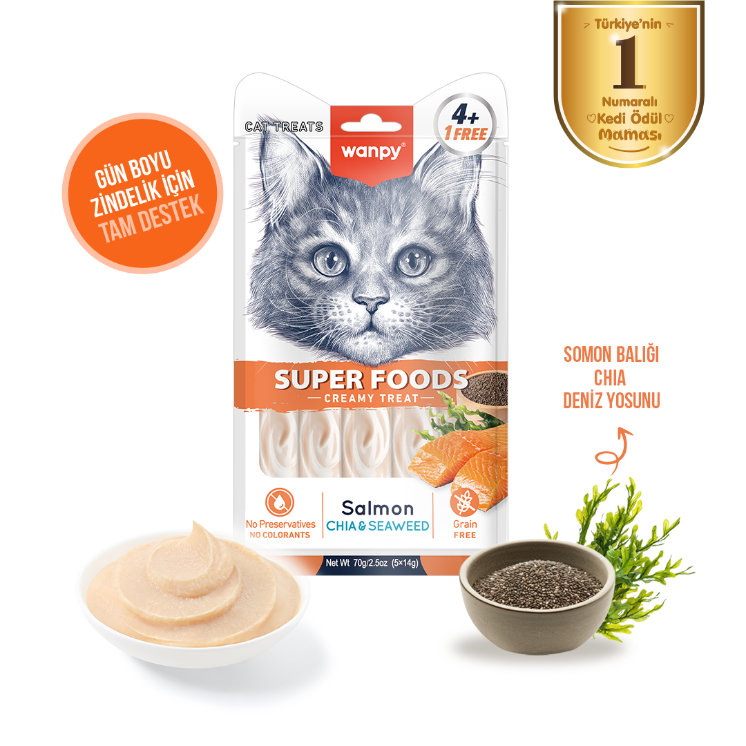 Wanpy Superfood Somonlu, Chia & Deniz Yosunlu Krema Kedi Ödülü 5'li